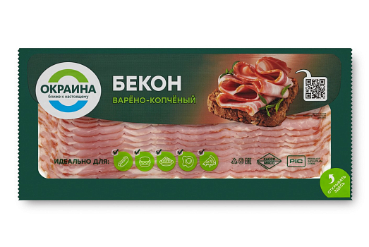 картинка Бекон Окраина варено-копченый нарезка 200г от магазина Окраина
